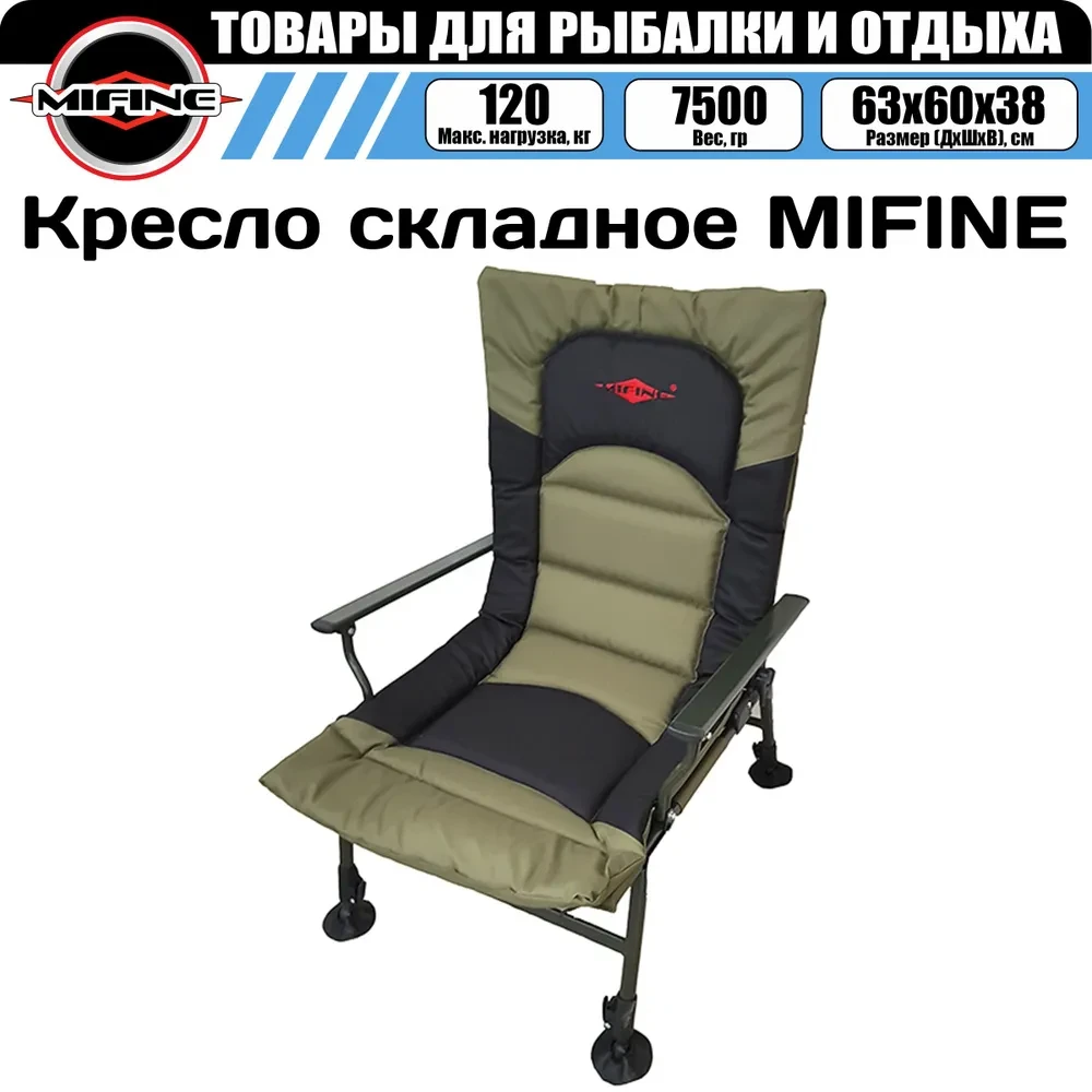 Кресло карповое с подлокотниками Mifine 55050 для рыбалки регулируемые спина и ножки до 120 кг - фото 3 - id-p225054660