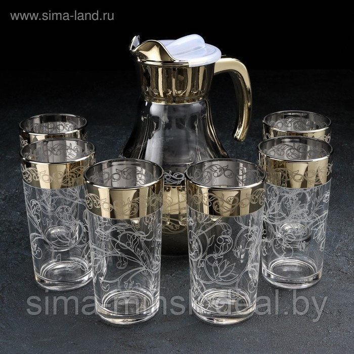 Набор питьевой «Флора», 7 предметов: кувшин 1 л, стакан 230 мл, с гравировкой и напылением, 6 шт, микс - фото 1 - id-p225056903