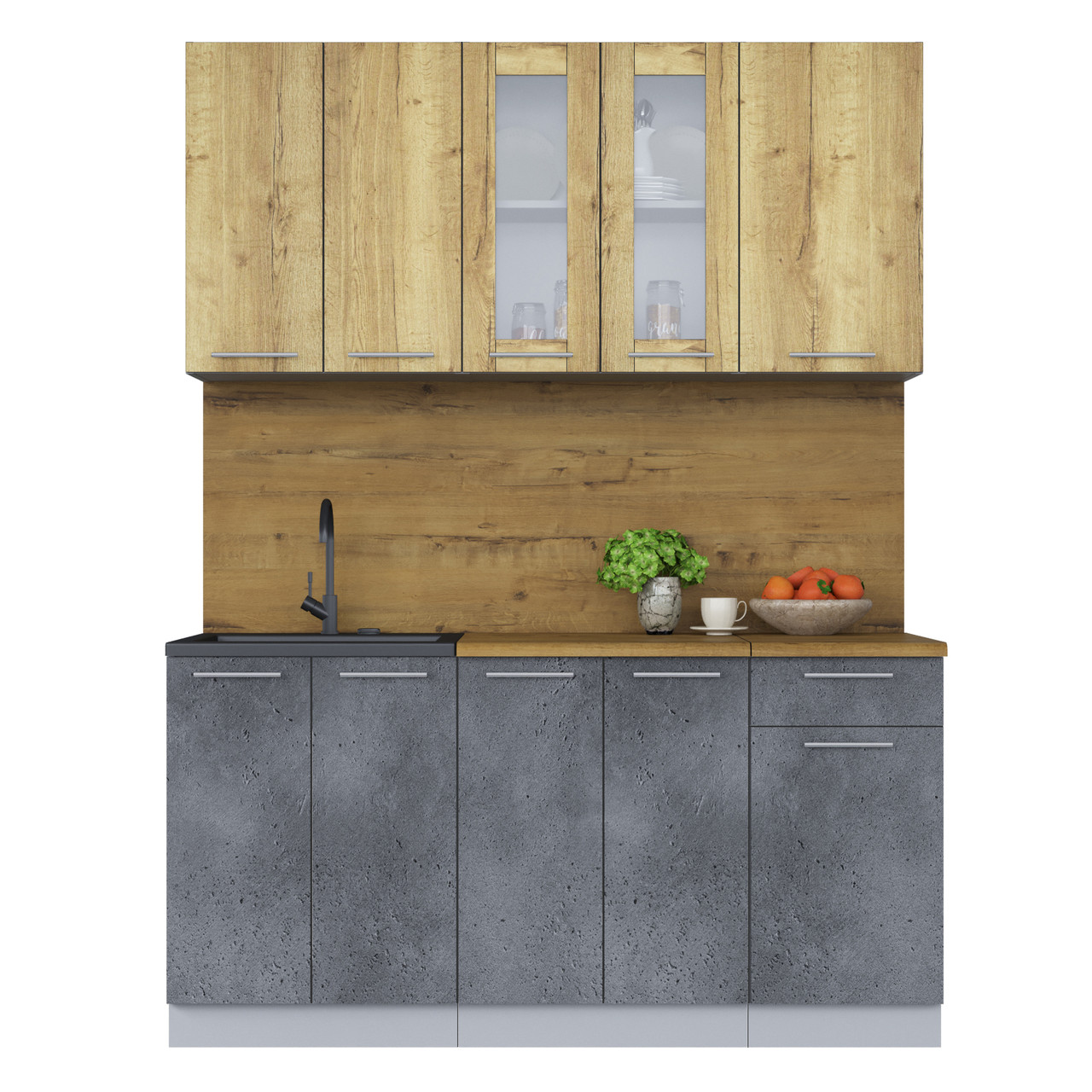Кухня Мила 1.6-60 Дуб золотой - Бетон портленд