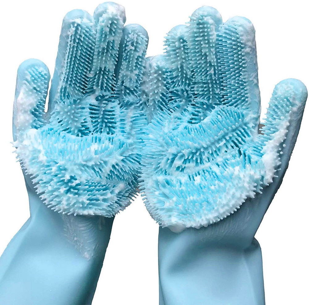 Хозяйственные силиконовые перчатки для уборки или мытья посуды, синий 557155 - фото 2 - id-p225058702