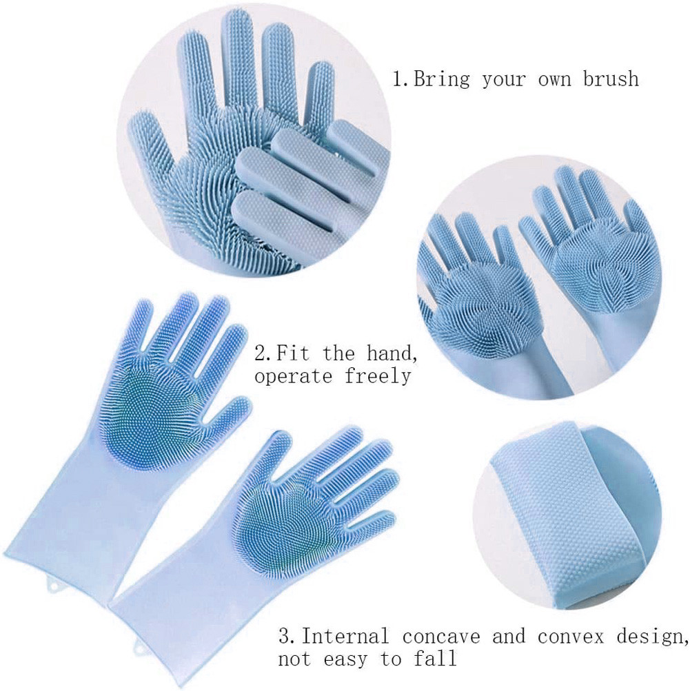Хозяйственные силиконовые перчатки для уборки или мытья посуды, синий 557155 - фото 3 - id-p225058702