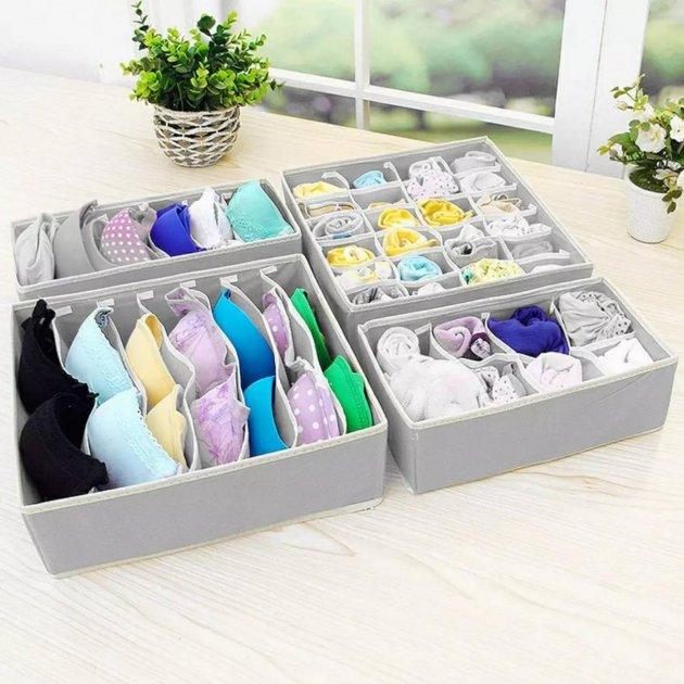 Органайзер для шкафа или комода - коробки для хранения одежды (нижнего белья, вещей), набор 4 предмета, серый - фото 1 - id-p225058707