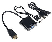 Адаптер - переходник HDMI VGA - USB2.0 - jack 3.5mm (AUX), черный 555547