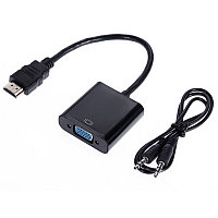 Адаптер - переходник HDMI VGA - jack 3.5mm (AUX), черный 555549