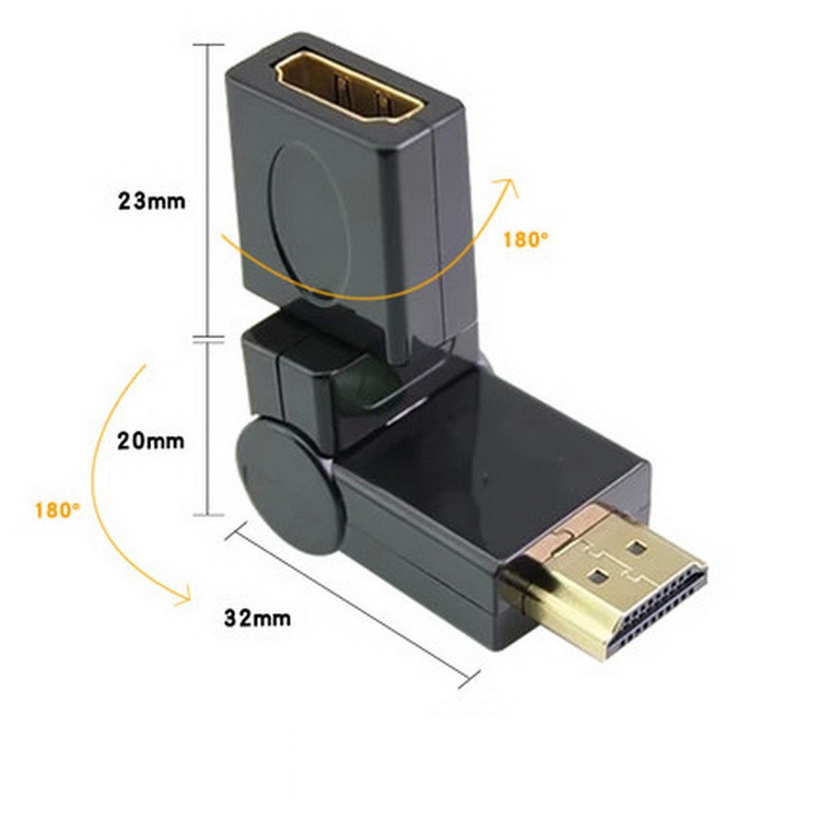 Адаптер - переходник HDMI - HDMI, угловой с поворотом до 180 градусов, папа-мама, черный 555715 - фото 2 - id-p225058747