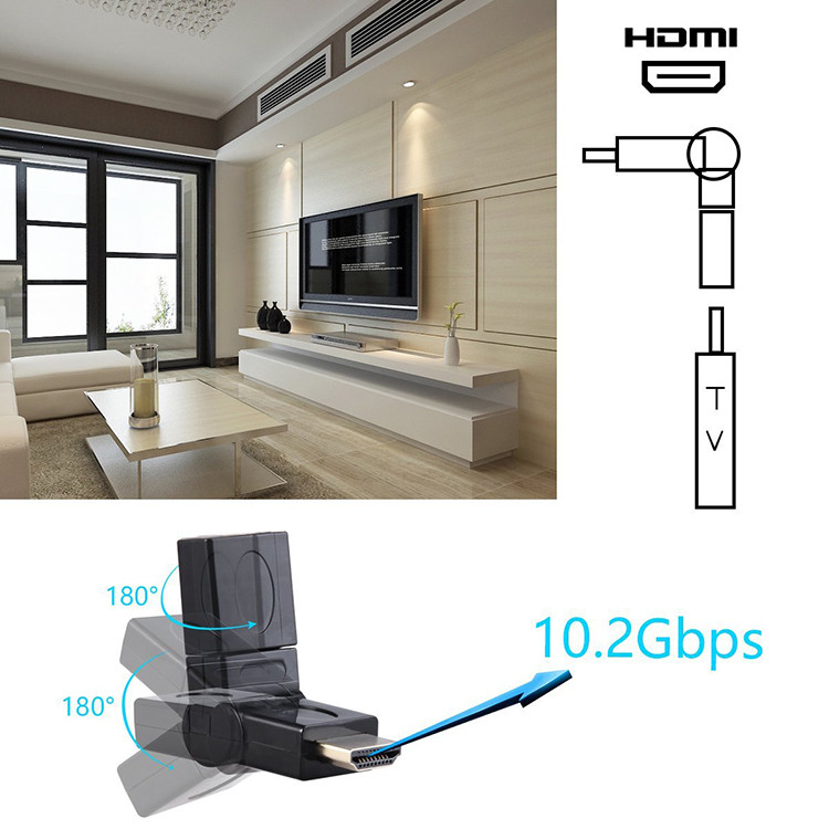 Адаптер - переходник HDMI - HDMI, угловой с поворотом до 180 градусов, папа-мама, черный 555715 - фото 5 - id-p225058747
