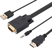 Кабель HDMI - VGA - jack 3.5mm (AUX) - USB, FullHD 1080p, 1,8 метра, черный 556384