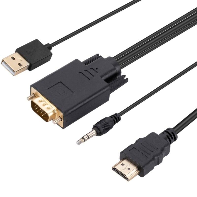 Кабель HDMI - VGA - jack 3.5mm (AUX) - USB, FullHD 1080p, 1,8 метра, черный 556384 - фото 1 - id-p225058761