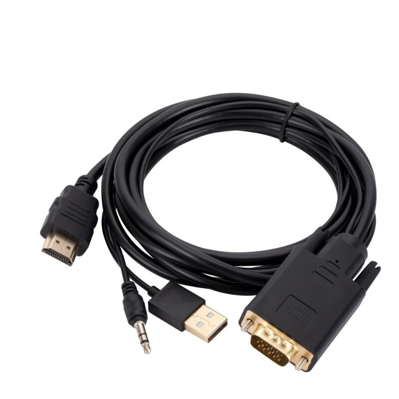 Кабель HDMI - VGA - jack 3.5mm (AUX) - USB, FullHD 1080p, 1,8 метра, черный 556384 - фото 2 - id-p225058761