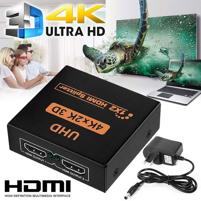 Адаптер - разветвитель - сплиттер 1×2 HDMI, UltraHD 4K 3D, активный, черный 555056 - фото 2 - id-p225058764