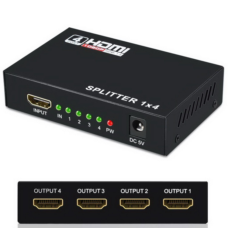 Адаптер - разветвитель - сплиттер 1×4 HDMI, FullHD 1080p 3D, активный, черный 555558 - фото 2 - id-p225058767