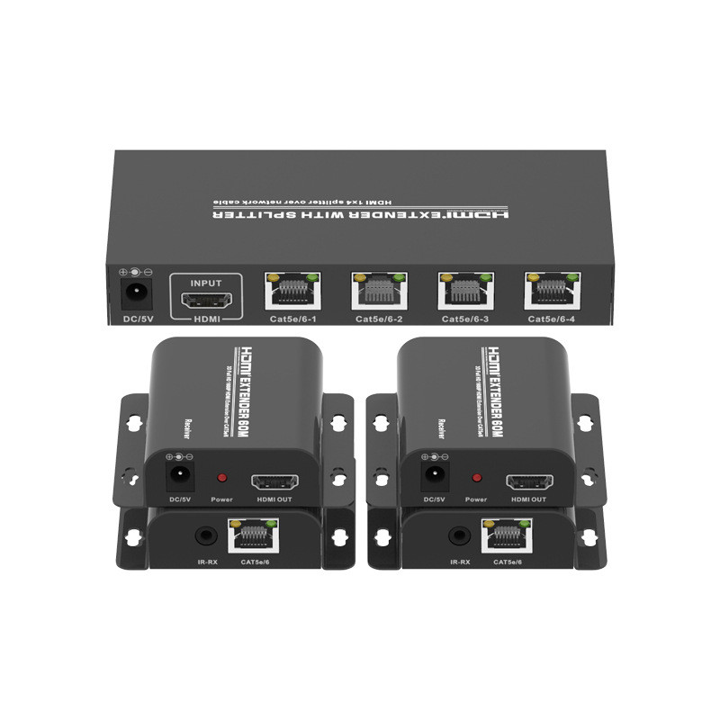 Разветвитель, сплиттер HDMI 1x4 FullHD 1080p до 60 метров - удлинитель сигнала по витой паре RJ45 UTP (LAN), - фото 1 - id-p225058775