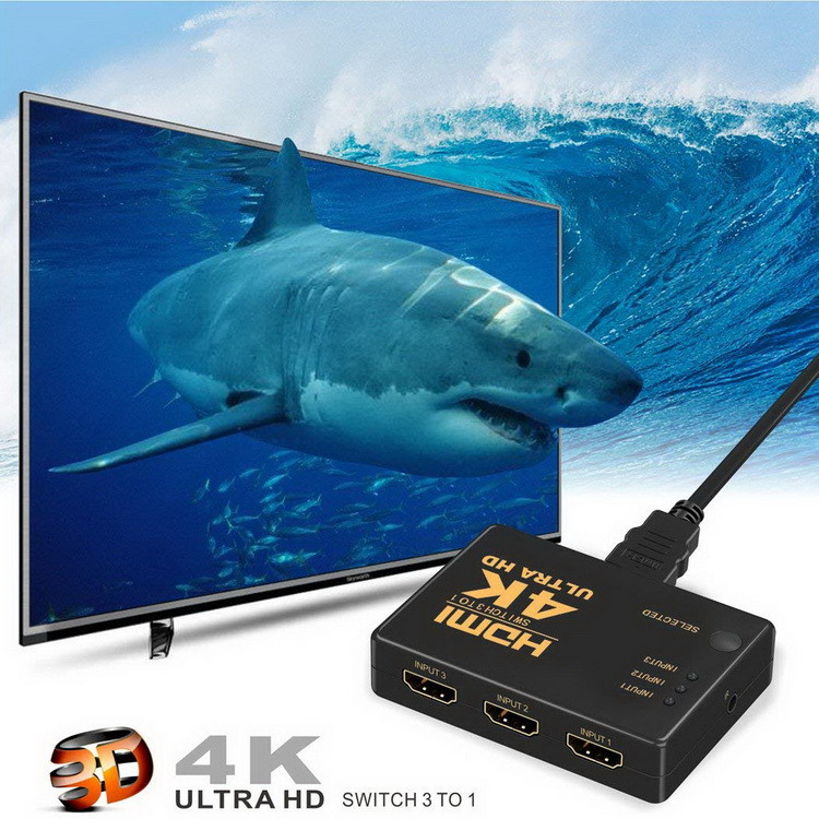 Адаптер - переключатель - свитч 3×1 HDMI, UltraHD 4K 3D, пульт, внешний ИК-датчик, активный, черный 555556 - фото 5 - id-p225058780