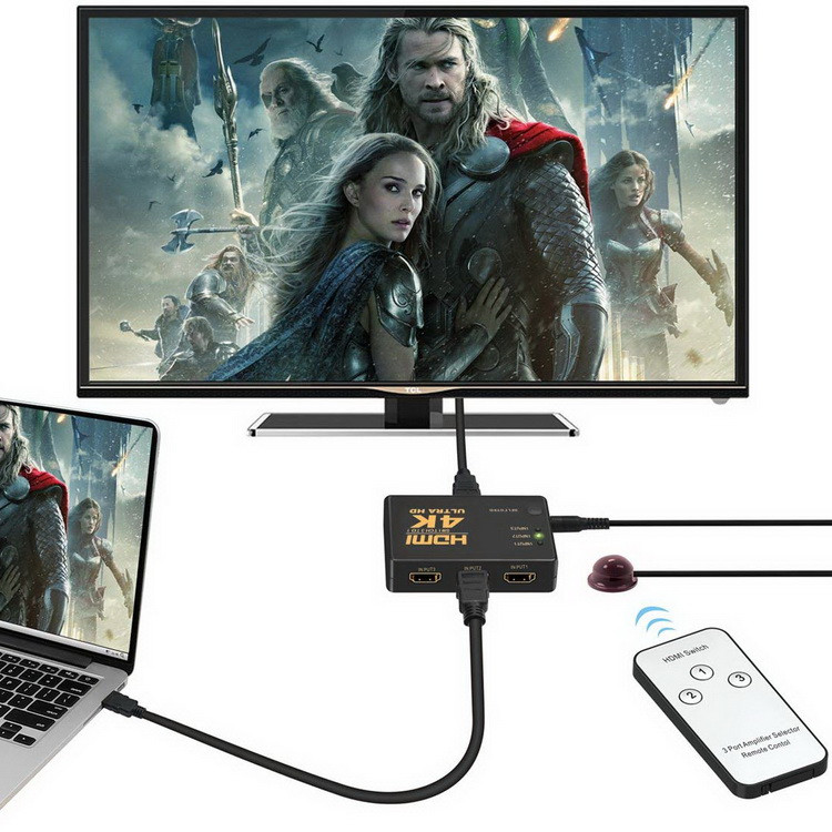 Адаптер - переключатель - свитч 3×1 HDMI, UltraHD 4K 3D, пульт, внешний ИК-датчик, активный, черный 555556 - фото 6 - id-p225058780