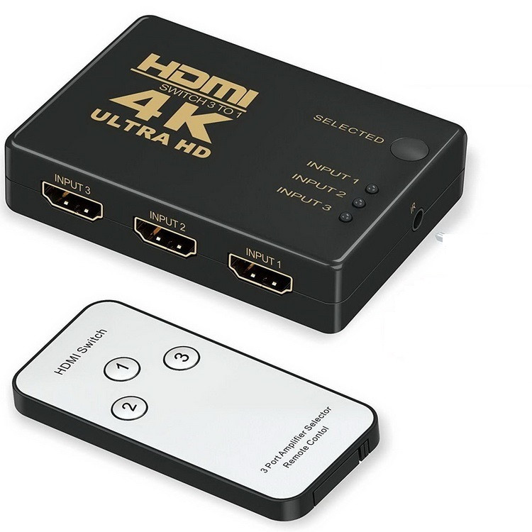 Адаптер - переключатель - свитч 3×1 HDMI, UltraHD 4K 3D, пульт, активный, черный 555563 - фото 1 - id-p225058782