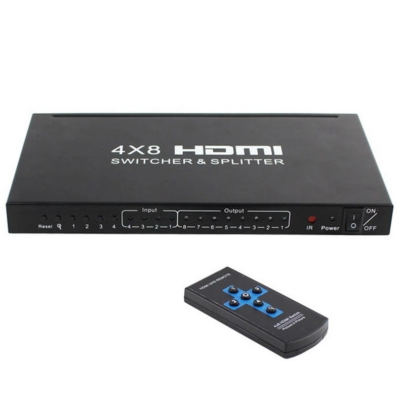 Матричный коммутатор - свитч-сплиттер 4×8 HDMI 4K 3D, пульт, черный 556184 - фото 1 - id-p225058789
