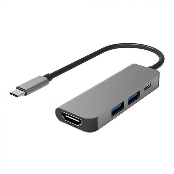 Адаптер - переходник - хаб USB3.1 Type-C на HDMI - USB3.1 Type-C - 2x USB3.0, серый 555690 - фото 1 - id-p225058796