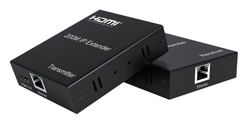 Удлинитель сигнала HDMI по витой паре RJ45 (LAN) до 200 метров, активный, FullHD 1080p, комплект, черный - фото 1 - id-p225058810