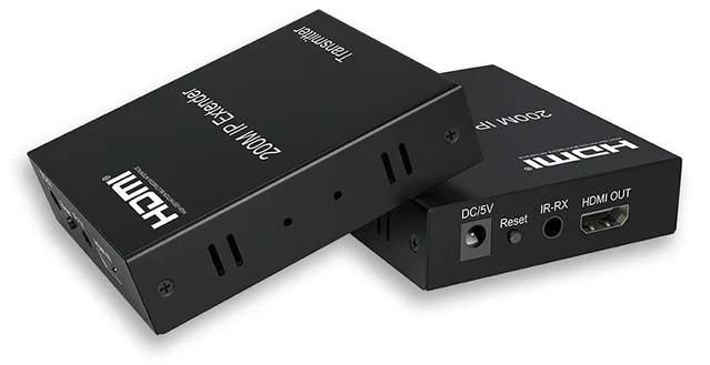 Удлинитель сигнала HDMI по витой паре RJ45 (LAN) до 200 метров, активный, FullHD 1080p, комплект, черный - фото 2 - id-p225058810