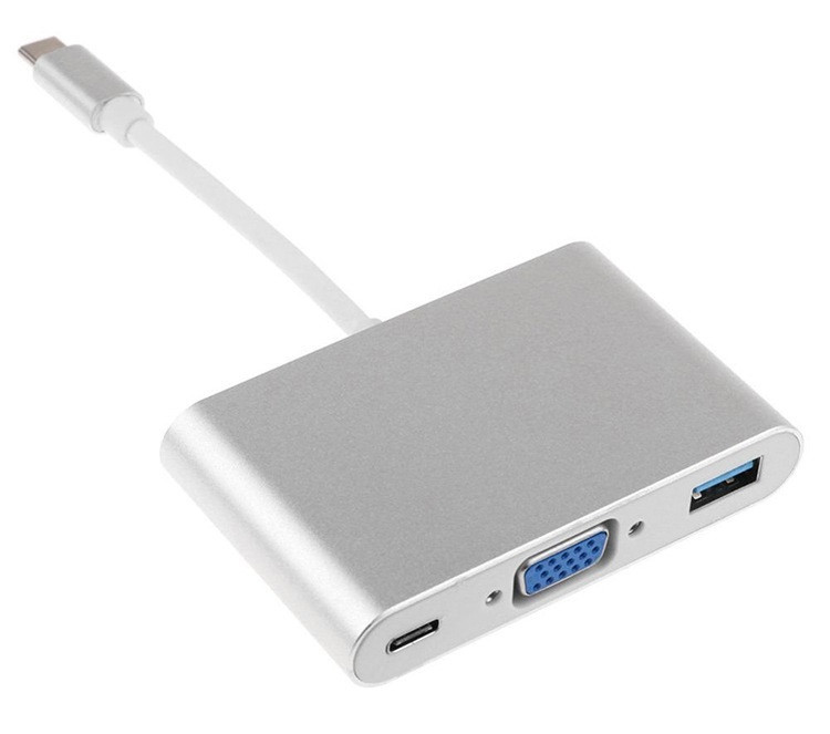 Адаптер - переходник - хаб USB3.1 Type-C на VGA - USB3.1 Type-C - USB3.0, серебро 555688 - фото 1 - id-p225058837