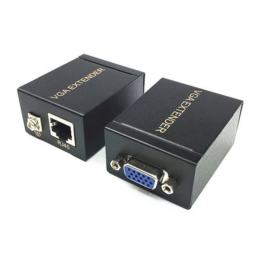 Удлинитель сигнала VGA по витой паре RJ45 (LAN) до 60 метров, пассивный, комплект, черный 555530 - фото 1 - id-p225058842