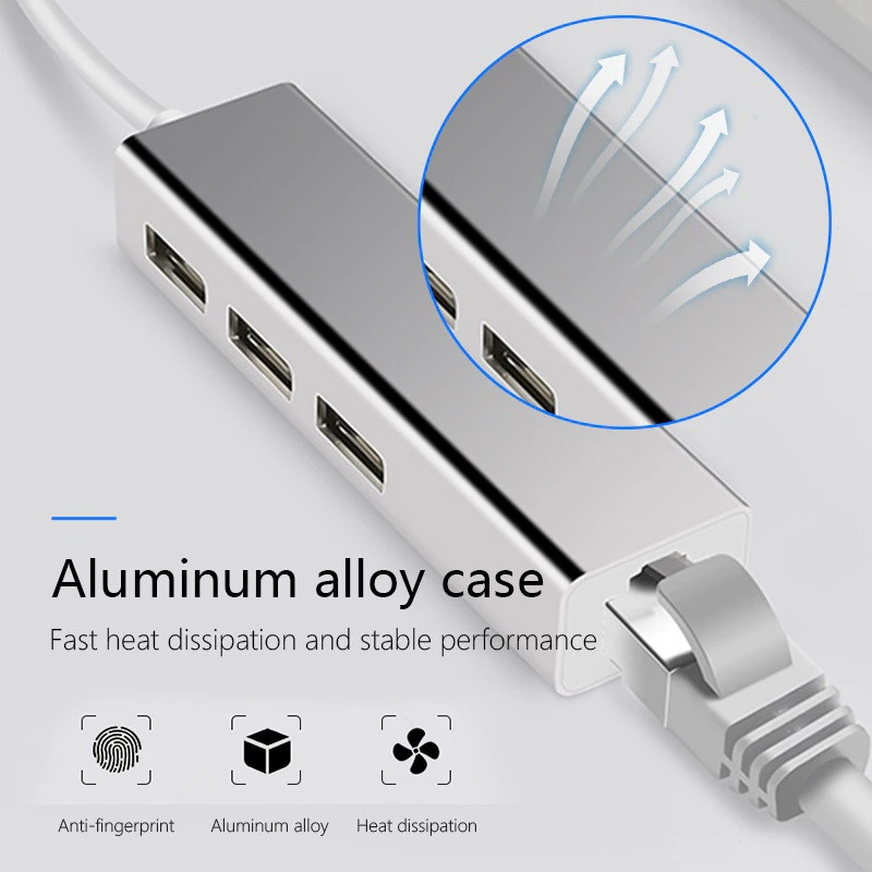 Адаптер - переходник - хаб USB3.1 Type-C на 3x USB3.0 - RJ45 (LAN) до 100 Мбит/с, серебро 555612 - фото 3 - id-p225058868