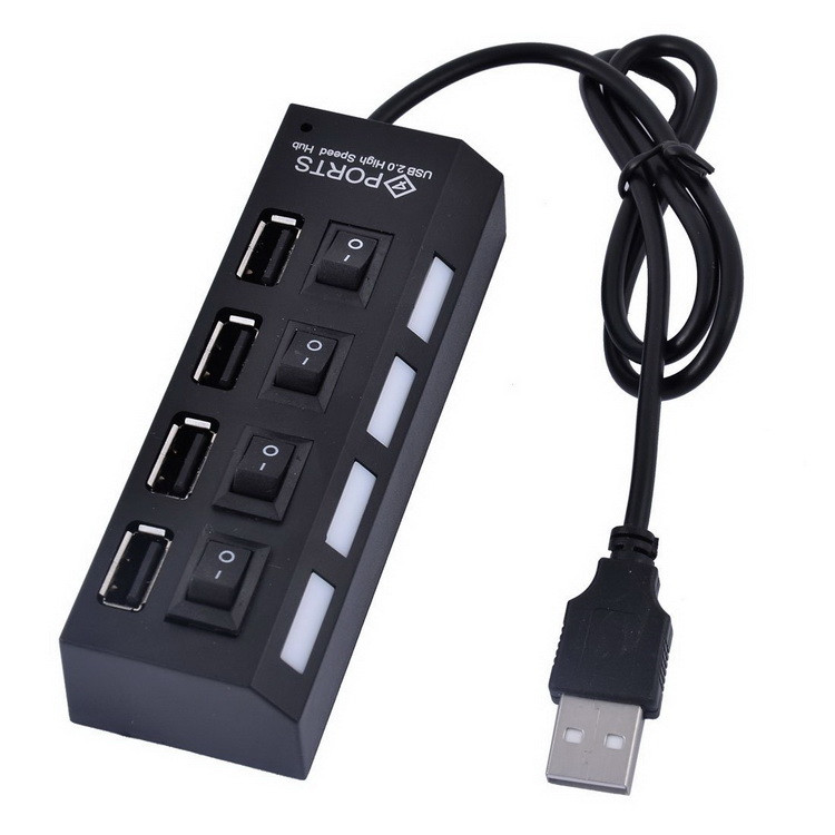 Хаб - концентратор USB2.0 - 4х USB2.0, вертикальный с кнопками, черный 555674 - фото 1 - id-p225058874