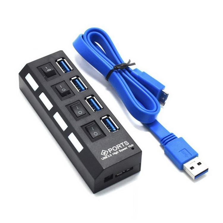 Хаб - концентратор USB3.0 - 4х USB3.0, вертикальный, с кнопками, черный 555675 - фото 1 - id-p225058875