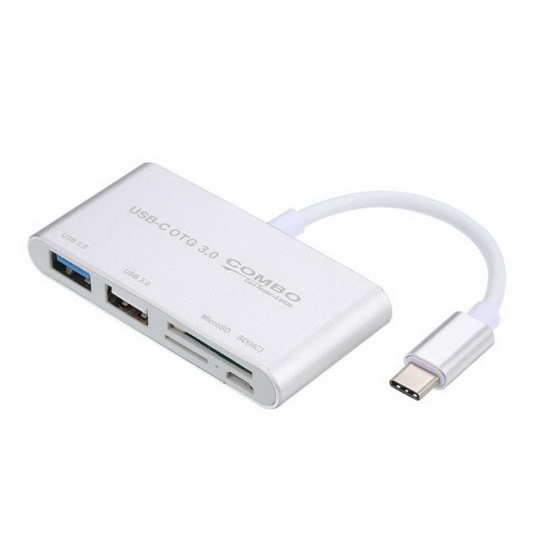 Адаптер - переходник USB3.1 Type-C - USB2.0 - USB3.0 - картридер TF/SD, серебро 555692 - фото 1 - id-p225058877