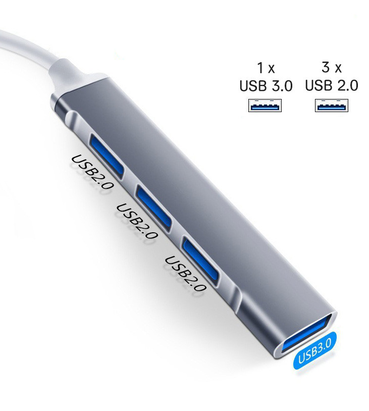 Хаб - концентратор USB3.0 - 1х USB3.0 + 3х USB2.0, ультра-тонкий, серый 556371 - фото 3 - id-p225058879