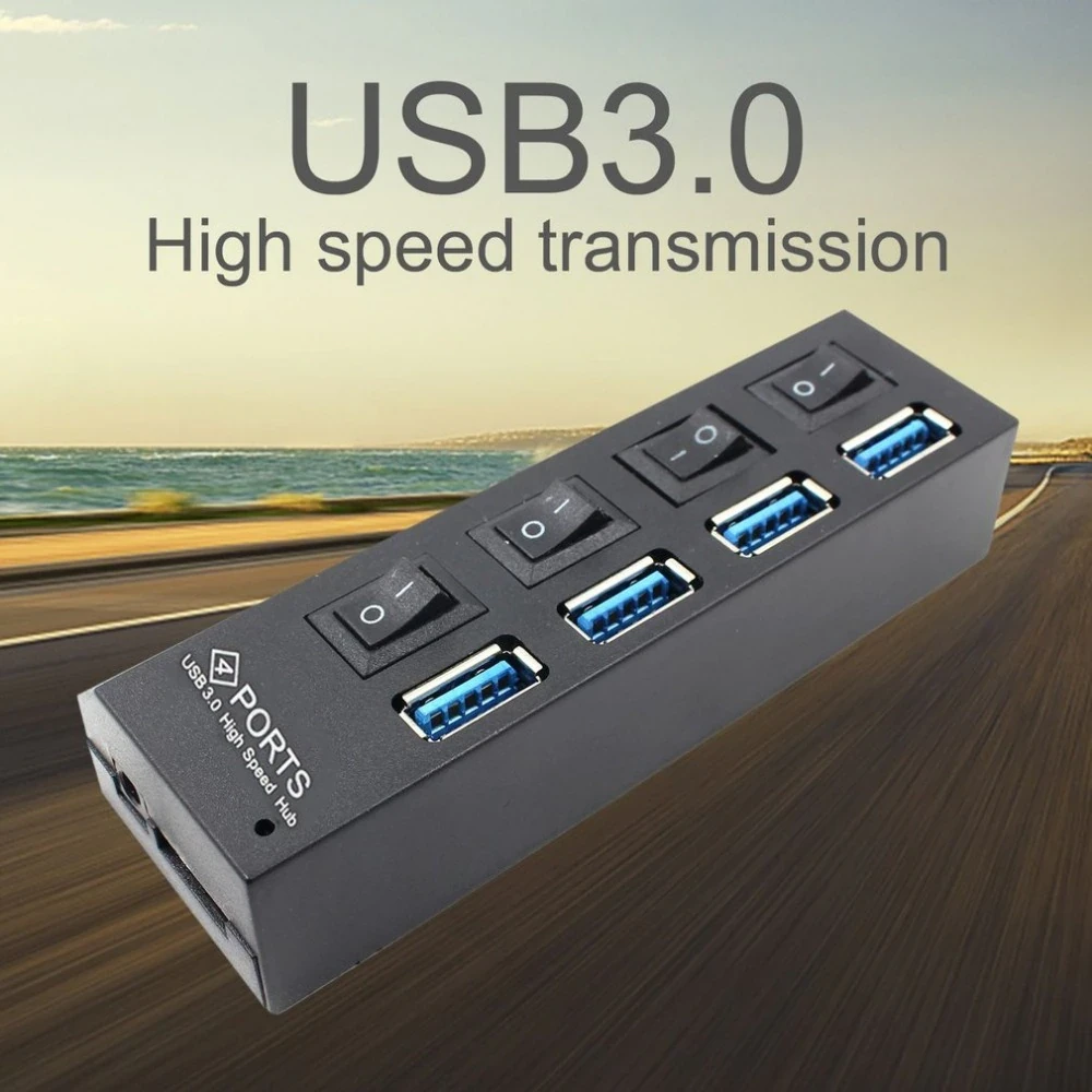 Хаб - концентратор USB3.0 - 4х USB3.0, вертикальный с кнопками, активный, черный 556520 - фото 2 - id-p225058883
