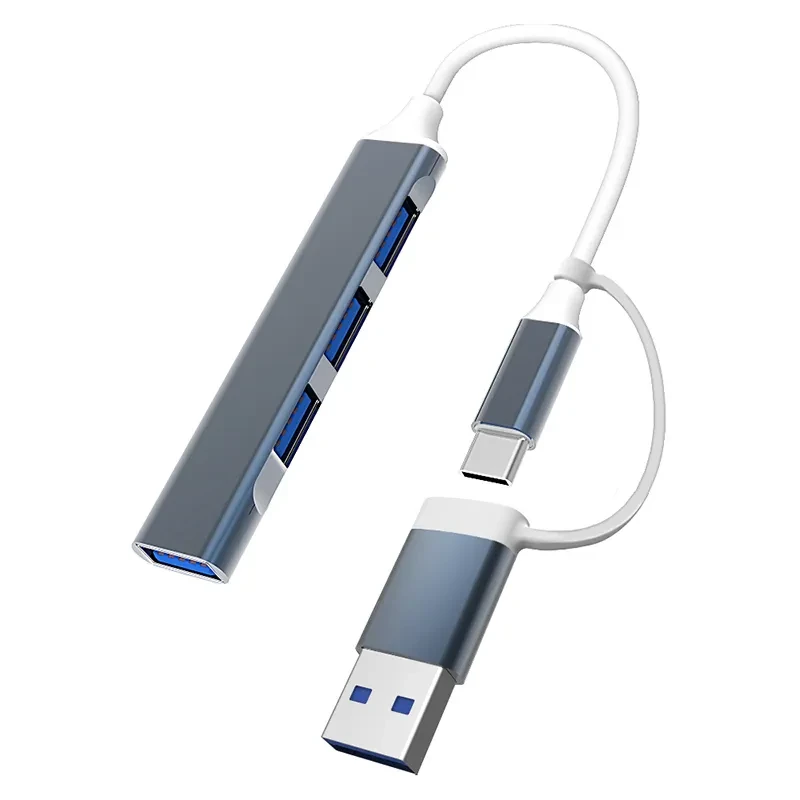 Адаптер - хаб USB3.0 Type-A/USB3.1 Type-C на USB3.0 - 3x USB2.0, серый 556653 - фото 1 - id-p225058886