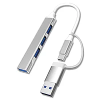 Адаптер - хаб USB3.0 Type-A/USB3.1 Type-C на USB3.0 - 3x USB2.0, серебро 556654