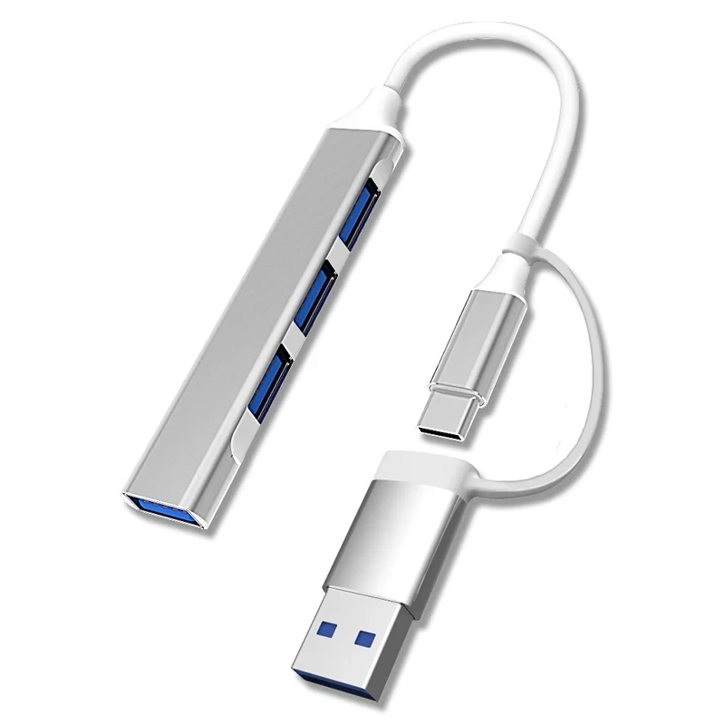 Адаптер - хаб USB3.0 Type-A/USB3.1 Type-C на USB3.0 - 3x USB2.0, серебро 556654 - фото 1 - id-p225058887