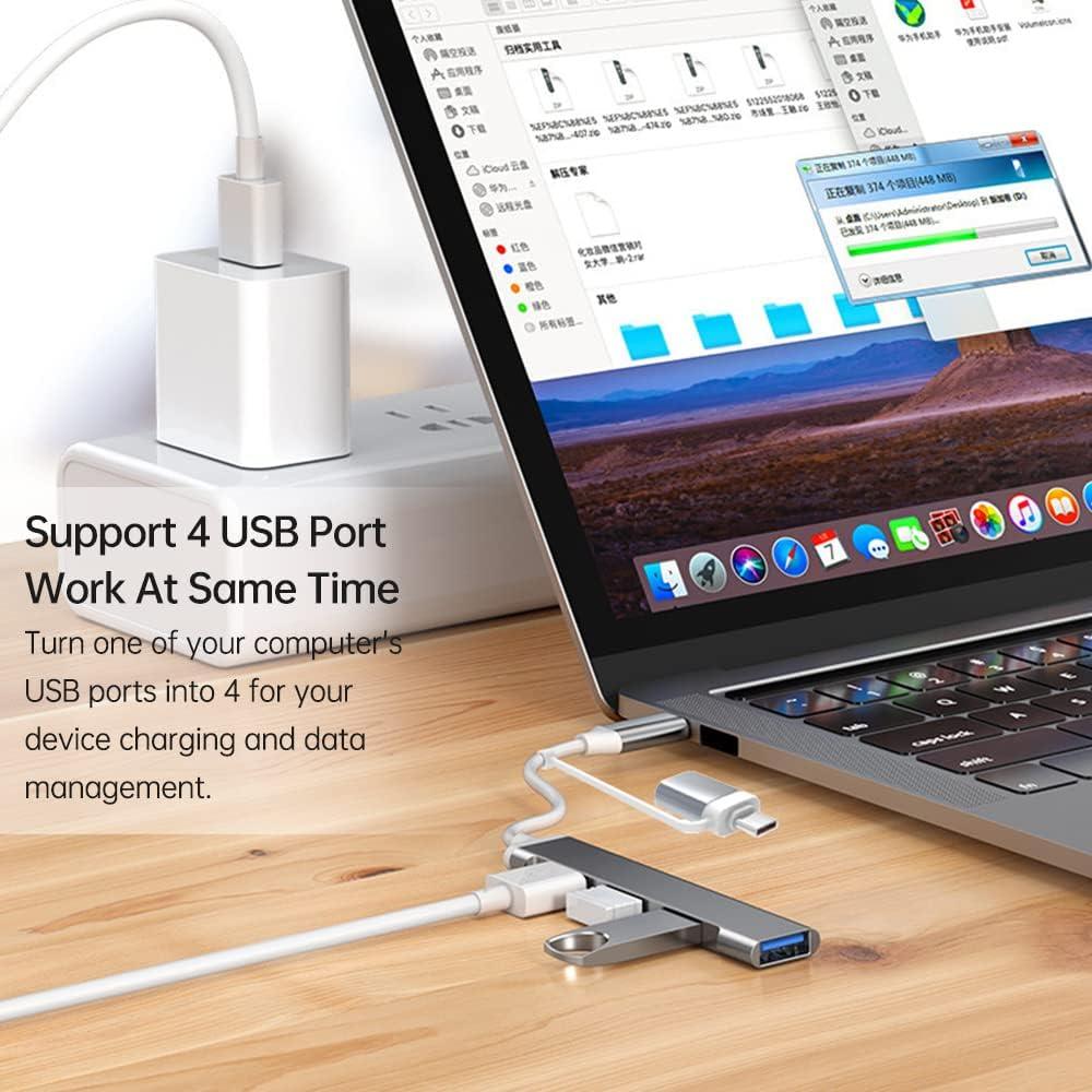 Адаптер - хаб USB3.1 Type-C/USB3.0 Type-A на USB3.0 - 3x USB2.0, серый 556710 - фото 4 - id-p225058888