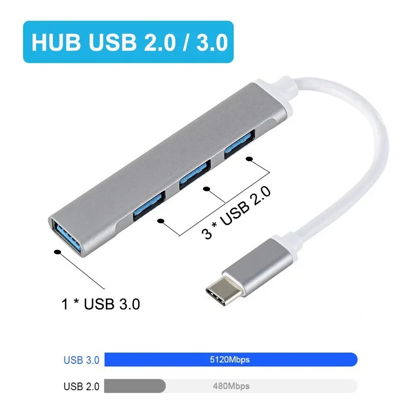 Адаптер - переходник - хаб USB3.1 Type-C на USB3.0 - 3x USB2.0, серый 555994 - фото 2 - id-p225058910