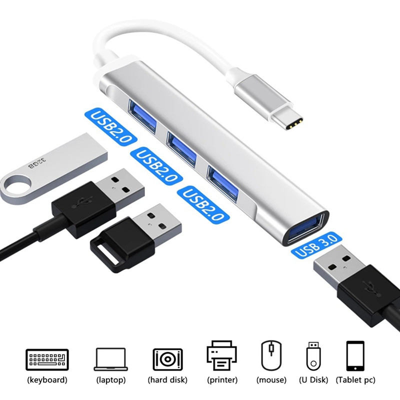 Хаб - концентратор USB3.1 Type-C - 1х USB3.0 + 3х USB2.0, ультра-тонкий, серебро 556374 - фото 4 - id-p225058912