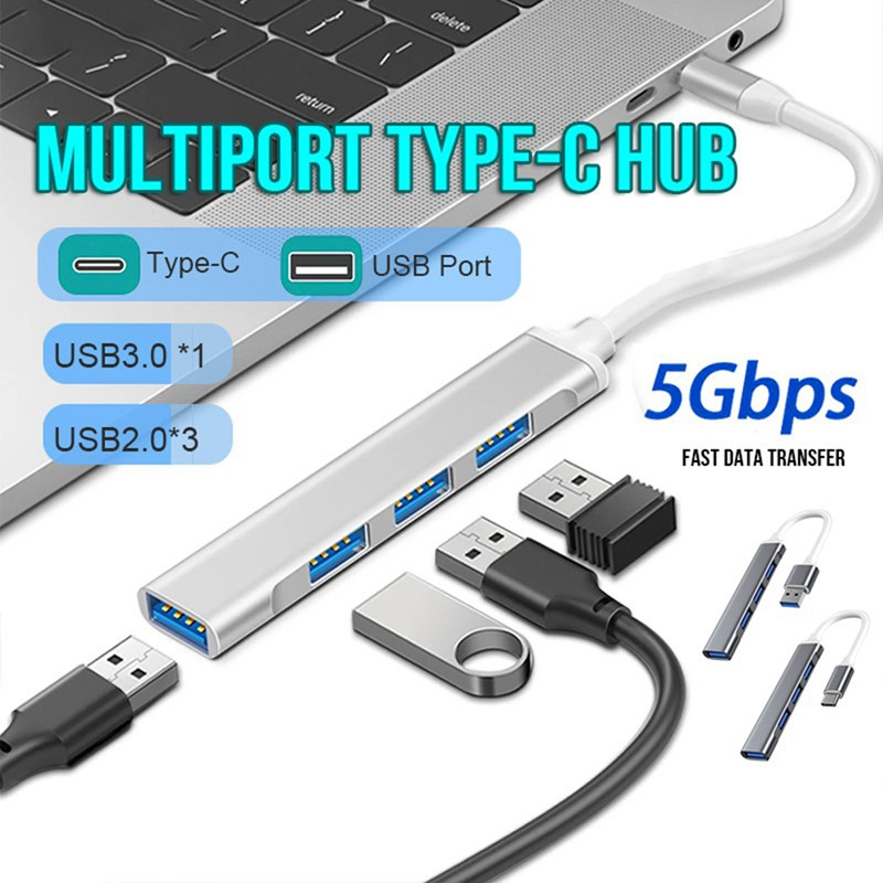 Хаб - концентратор USB3.1 Type-C - 1х USB3.0 + 3х USB2.0, ультра-тонкий, серебро 556374 - фото 5 - id-p225058912