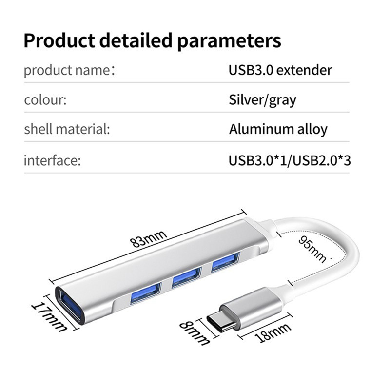 Хаб - концентратор USB3.1 Type-C - 1х USB3.0 + 3х USB2.0, ультра-тонкий, серебро 556374 - фото 6 - id-p225058912