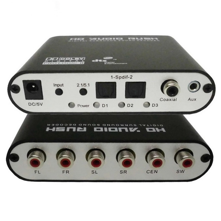Адаптер - переходник, аудио-преобразователь для 2.1 / DTS 5.1 систем с оптики (Toslink/SPDIF) на 6x RCA, - фото 1 - id-p225058918