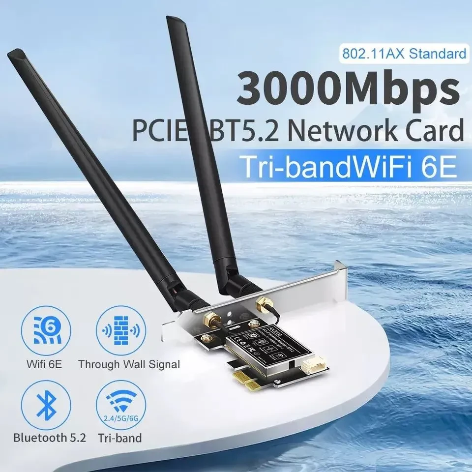 Беспроводной приемник PCI-E - сетевая карта WI-FI 6E + Bluetooth v5.2, 2 антенны, до 3000 Мбит/с, - фото 2 - id-p225058984
