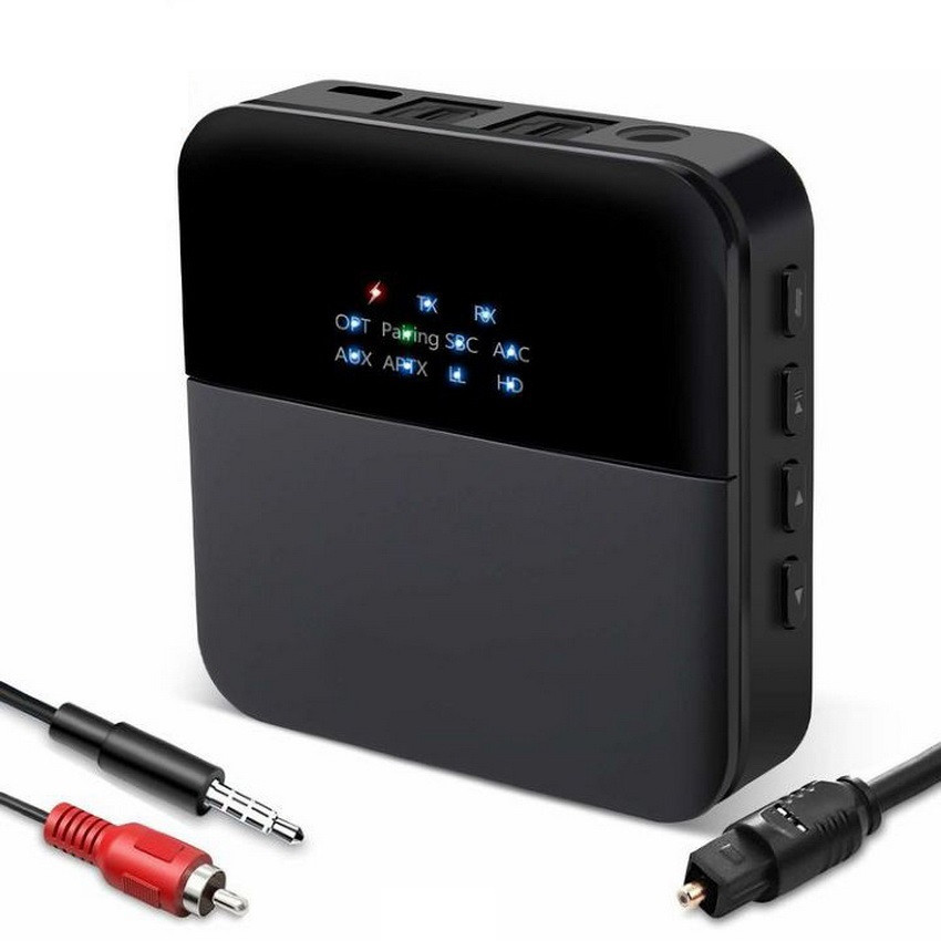 Универсальный аудио адаптер RX/TX Bluetooth v5.0 - оптика (Toslink/SPDIF) - jack 3.5mm (AUX), черный 555600 - фото 1 - id-p225058989