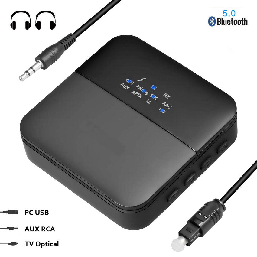 Универсальный аудио адаптер RX/TX Bluetooth v5.0 - оптика (Toslink/SPDIF) - jack 3.5mm (AUX), черный 555600 - фото 2 - id-p225058989