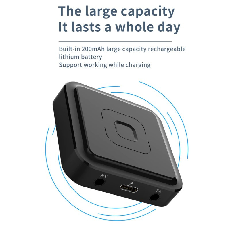Беспроводной аудио адаптер Bluetooth v5.1 RX/TX приемник-передатчик BT-22 с микрофоном (Handsfree), черный - фото 6 - id-p225058998