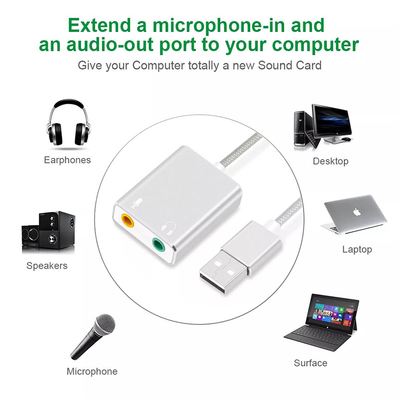 Звуковой адаптер - внешняя звуковая карта USB Hi-Fi 3D 2.1/7.1-канальная, кабель, серебро 556176 - фото 3 - id-p225059016
