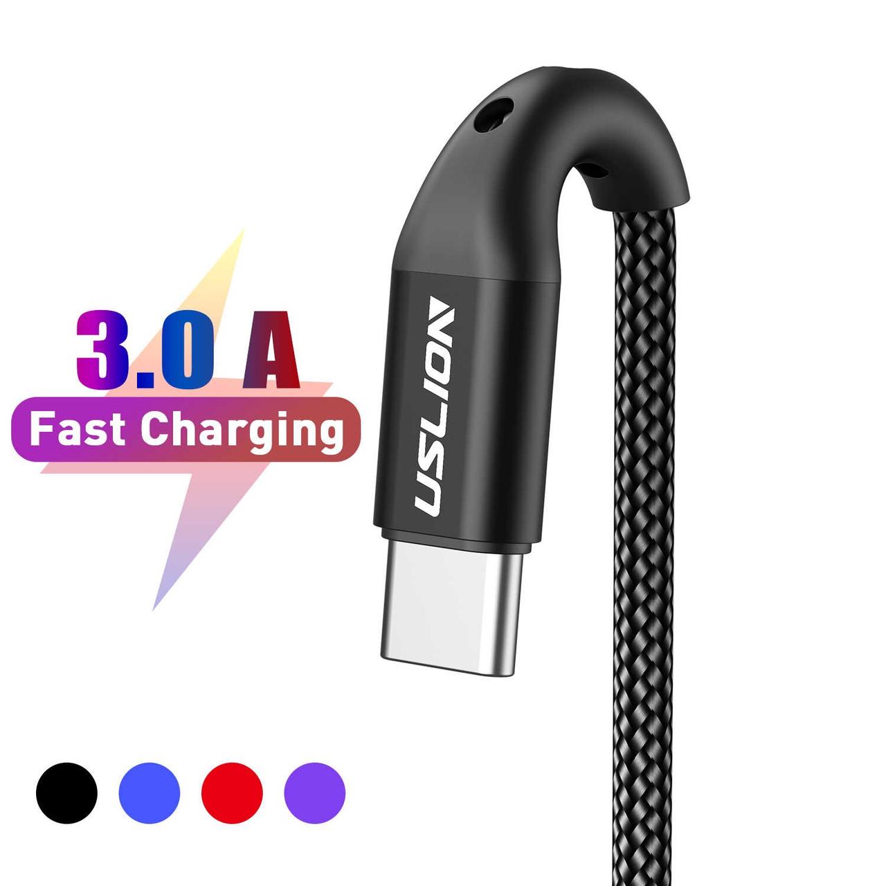 Зарядный USB дата кабель USLION Type-C для быстрой зарядки, 3.0A, 1м, черный 555123 - фото 5 - id-p225059140
