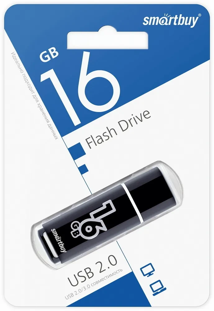 Флешка 16Gb Smart Buy Glossy series, USB 2.0, черный 556849 - фото 4 - id-p225059259
