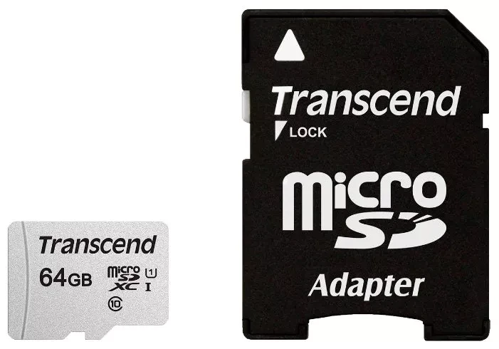 Карта памяти MicroSDXC 64Gb TRANSCEND (TS64GUSD300S-A), класс 10, SD-адаптер 556720 - фото 1 - id-p225059265
