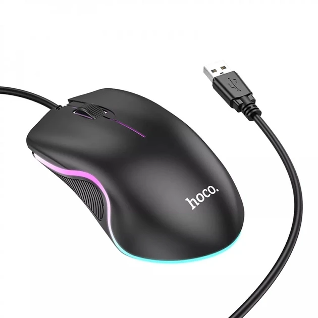 Мышь игровая проводная HOCO GM19, RGB подсветка, 1000dpi, 2кн. 1кол., черный 556487 - фото 4 - id-p225059276