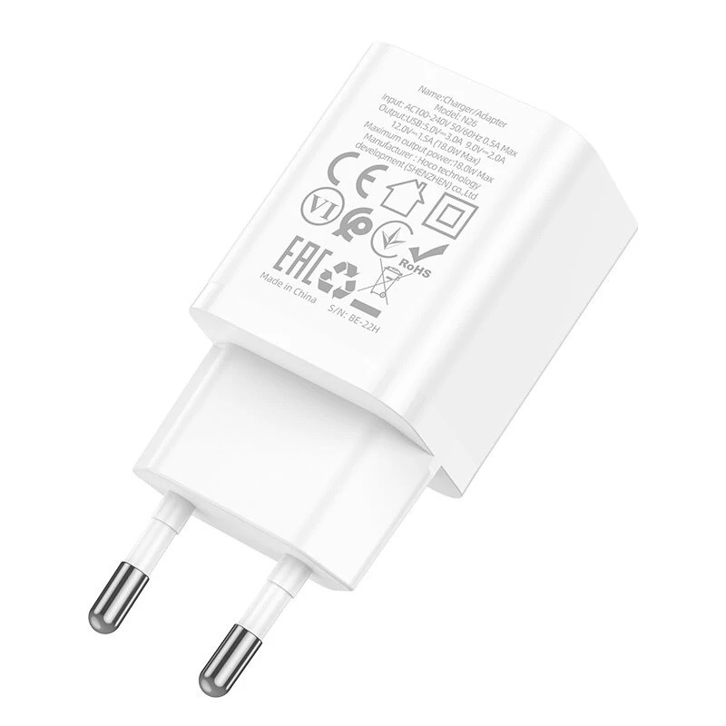 Зарядное устройство сетевое - блок питания HOCO N26, USB QC3.0, белый 556399 - фото 2 - id-p225060105